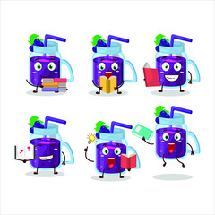 A picture of grapes smoothie cartoon character concept reading an amusing book. Vector illustration