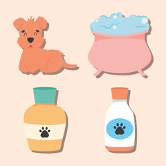 dog bath icon set