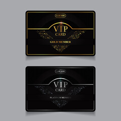 Vector VIP golden and platinum card. Black geometric pattern background with premium design. Luxury and elegant graphic template layout for vip member, business card for corporate - obrazy, fototapety, plakaty