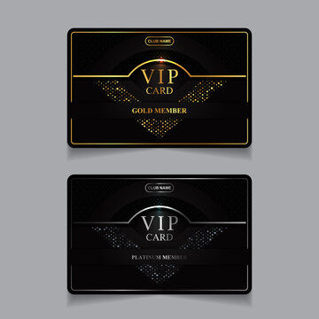 Vector VIP golden and platinum card. Black geometric pattern background with premium design. Luxury and elegant graphic template layout for vip member, business card for corporate
