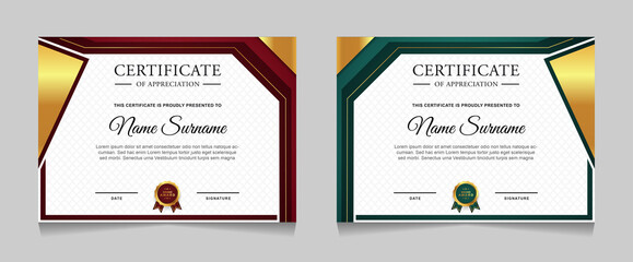 Set of certificate of achievement border design templates with elements of  luxury gold badges and modern line patterns. vector graphic print layout can use For award, appreciation, education