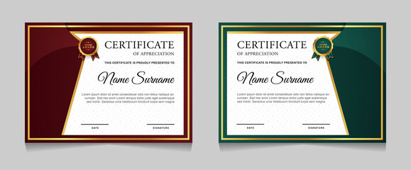 Set of certificate of achievement border design templates with elements of  luxury gold badges and modern line patterns. vector graphic print layout can use For award, appreciation, education