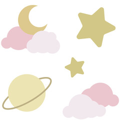 Moon star plannet clouds vector illustration