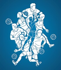 Obraz premium Gaelic Football Male and Female Players Sport Mix Action Cartoon Graphic Vector