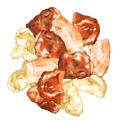 手描き水彩のいろんな焼き肉の円埋めつくしフレームイラスト