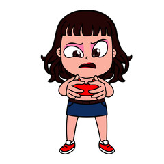 Cute Girl in the Jean Skirt with Various Emotion