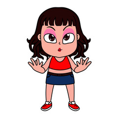 Cute Girl in the Jean Skirt with Various Emotion