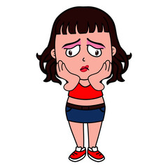 Cute Girl in the Jean Skirt with Various Emotion