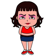 Cute Girl in the Jean Skirt with Various Emotion