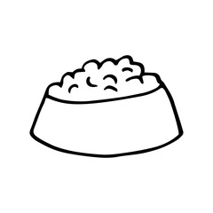 bowl with pet food icon. hand drawn doodle. vector, scandinavian, nordic, minimalism, monochrome.