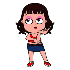 Cute Girl in the Jean Skirt with Various Emotion