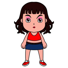 Cute Girl in the Jean Skirt with Various Emotion