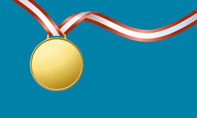 Vector illustration of a gold medal on a blue background and spaces for text, as a template.
