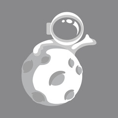 Greyscale moon and astronaut flat style cartoon illustration design vector
