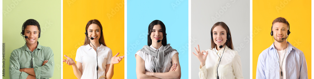 Poster technical support agents on color background