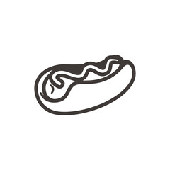 Hotdog with mustard simple black line art fun cartoon style illustration design vector