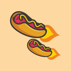 Two rocket hotdog with mustard fun cartoon style illustration colorful design vector