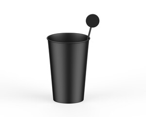 Disposable paper cup with stirrer stick mock up template on isolated white background, 3d illustration