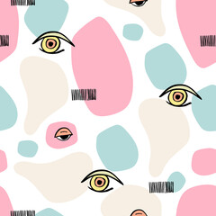 Modern abstract pattern witn eyes and nature shapes for kids  textile fabric, wrapping paper,wallpaper decor.