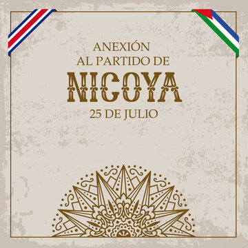 EDITABLE Vintage Banner for the Annexation of the Nicoya Party, Anexion al Partido de Nicoya, Costa Rica national celebrations, traditions, cultural events with Ox cart design -EPS
