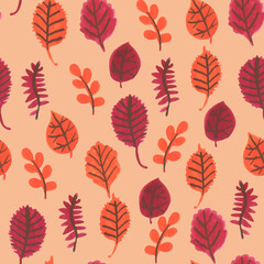 Seamless pattern with autumn leaves on beige background