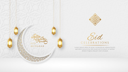 happy eid arabic elegant luxury ornamental islamic background with crescent moon and golden pattern