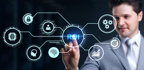 Fototapeta premium ROI Return on investment financial growth concept. Business, Technology, Internet and network concept.
