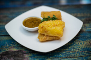 Fried cassava is a traditional Indonesian sweet potato dish with sweet spicy