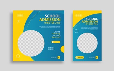 School admission Editable minimal square banner template. Yellow blue background color with geometric shapes for social media post, story and web internet ads. Vector illustration