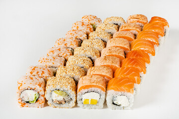 sushi set with salmon and cream cheese