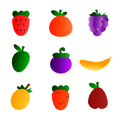 Vector fruits on white background. Vector illustration.