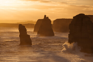 Twelve apostles rock formations at sunset