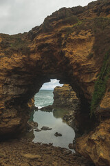 Grotto on the Great ocean road in australia, sandstone rock formations in the ocean