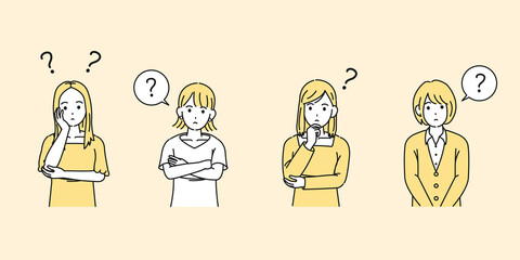 若い女性達　友達　若者　疑問　考える　？　大学生　イラスト素材