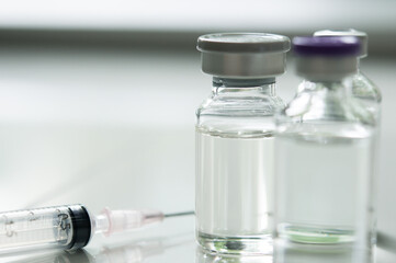Medicine in vial , ready for vaccine injection , Cancer Treatment , Pain Treatment and can also be abused for an illegal use, healthcare and medical concept vaccination.