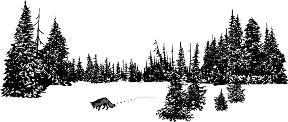 Fox mouse in the winter forest