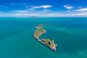 Angthong National Marine Park in the Gulf of Thailand Aerial Drone View with copy space Archipelago...