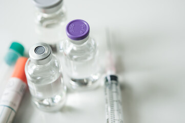 Medicine in vial , ready for vaccine injection , Cancer Treatment , Pain Treatment and can also be abused for an illegal use, healthcare and medical concept vaccination.