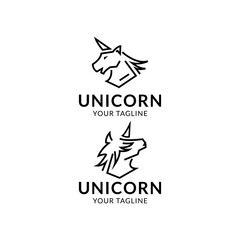 modern unicorn head monoline logo design vector illustration