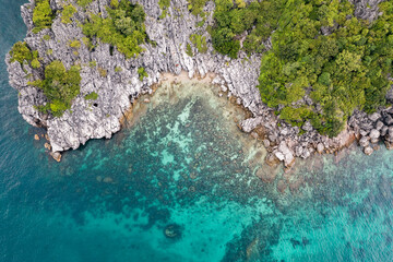Angthong National Marine Park in the Gulf of Thailand Aerial Drone View with copy space Archipelago of islands in Southern Thailand Ang Thong Islands
