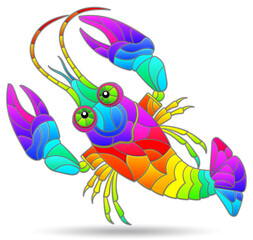 An illustration in the style of a stained glass window with a bright abstract cancer, an animal is isolated on a white background