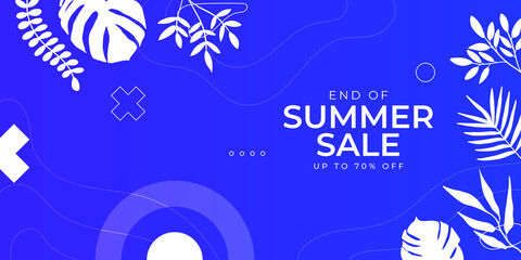 Colorful End of summer sale organic flat floral template for social media or flyer. Summer banner with floral gradient color background. Web banner template with floral foliage line element 