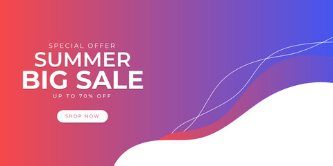 Colorful End of summer sale organic flat floral template for social media or flyer. Summer banner with floral gradient color background. Web banner template with floral foliage line element 