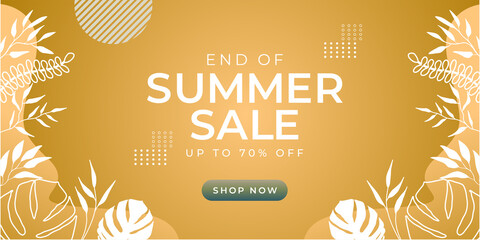 Summer sale organic flat floral template for social media or flyer. Summer banner with floral decoration. Hand drawn summer landing page template background 