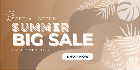 Summer sale organic flat floral template for social media or flyer. Summer banner earth tone color with floral decoration. Hand drawn summer landing page template background 