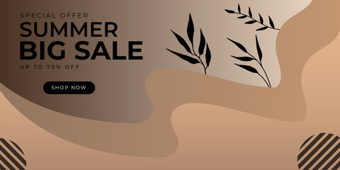 Summer sale organic flat floral template for social media or flyer. Summer banner with floral decoration. Hand drawn summer landing page template background 