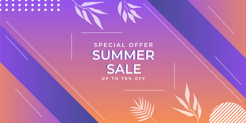 Summer sale organic flat floral template for social media or flyer. Summer banner with floral decoration. Hand drawn summer landing page template background 