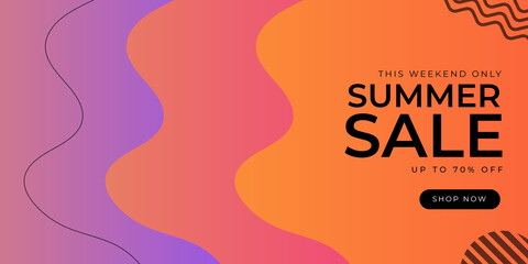 Summer sale organic flat floral template for social media or flyer. Summer banner with floral decoration. Hand drawn summer landing page template background 