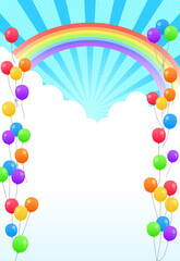 放射線　虹　風船　イラスト背景　縦