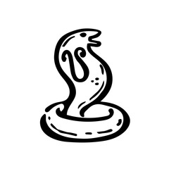 Snake. Black ink vector illustration. Witch element. Halloween design. Isolated on white background.